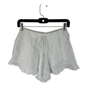 Joslin Studio Linen Shorts White Drawstring Waist Ruffle Trim Size 8 (US Size 4)